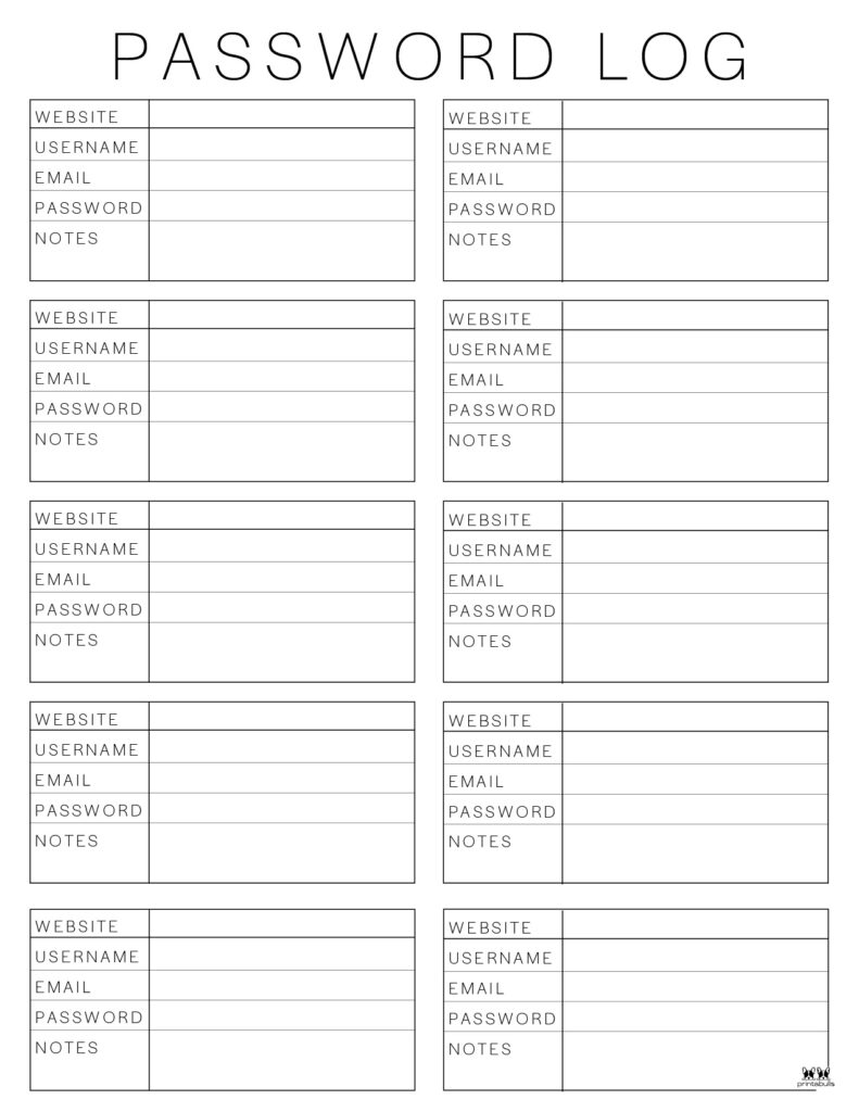 password logs & trackers - 25 free printables | printabulls